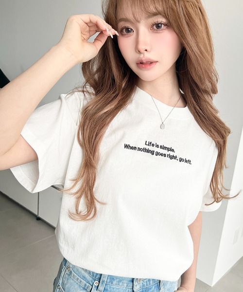 moment+ tシャツ ロゴ刺繍半袖Tシャツ レディース : ZOZOTOWN Yahoo!店