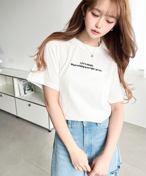 moment+ tシャツ ロゴ刺繍半袖Tシャツ レディース : ZOZOTOWN Yahoo!店