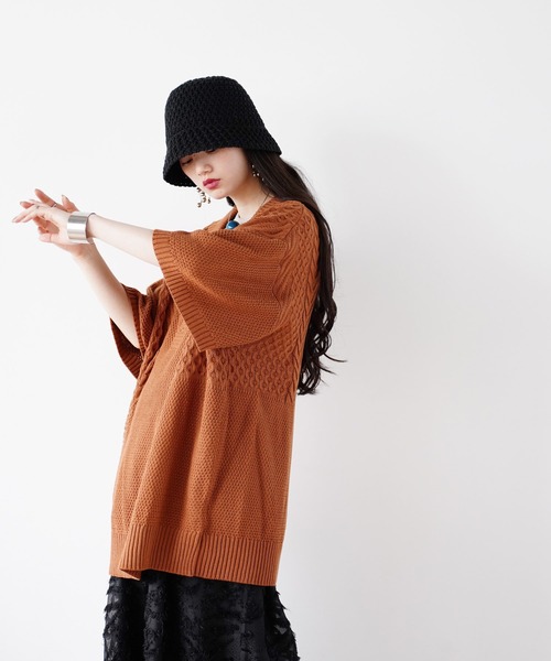 90's J.CREW 巨人タグ ケーブル編み ニットポロシャツ Lサイズ ポロシャツ オーバーサイズ ケーブル編み サマーニット メンズ