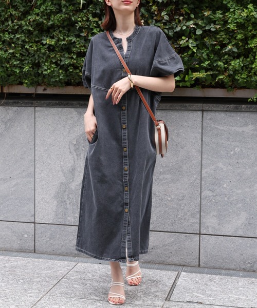 【美品】TICCA シャツワンピース スタンドカラー 日本製 TICCA ティッカ スタンドカラー ワンピース