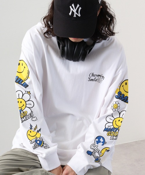 HARiロンT スマイル　ライトグレー FUNALIVE tシャツ SMILEY FACE 別注 ワイドロングTシャツ メンズ