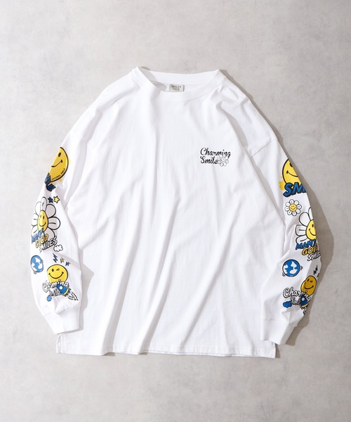 HARiロンT スマイル　ライトグレー FUNALIVE tシャツ SMILEY FACE 別注 ワイドロングTシャツ メンズ
