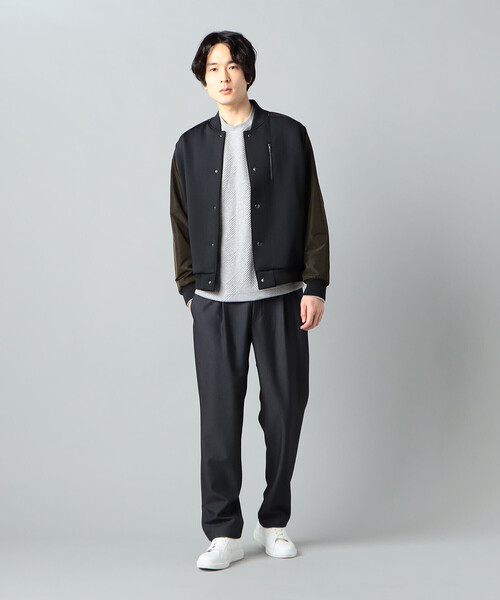 ブルゾン アウター 異素材コンビ ジャージーブルゾン メンズの画像