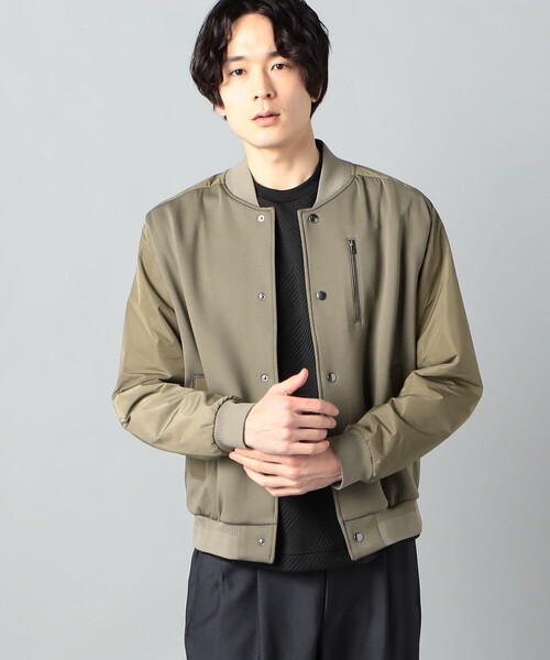 ブルゾン アウター 異素材コンビ ジャージーブルゾン メンズの画像
