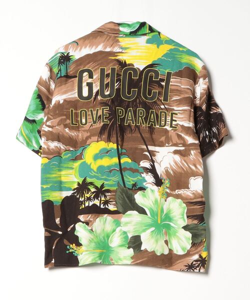 GUCCI 「GUCCI」 ビスコースボウリングシャツ 半袖シャツ 44 グリーン 