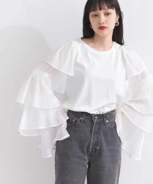 terrace tシャツ フリルティアードスリーブトップ レディース