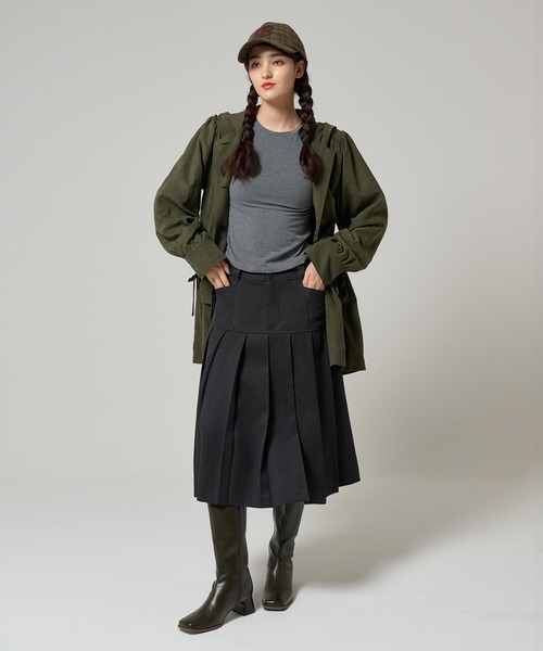 TINA：JOJUN スカート ウールライク ミディ丈プリーツスカート