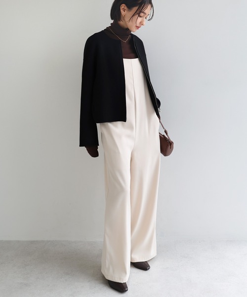 evernavy ノーカラーコート コート リバージップノーカラーショート