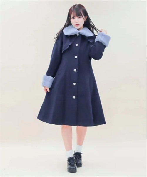 美品　axes femme POETIQUE / ダッフルコート　M フリル axes femme POETIQUE ダッフルコート コート ファーティペ付