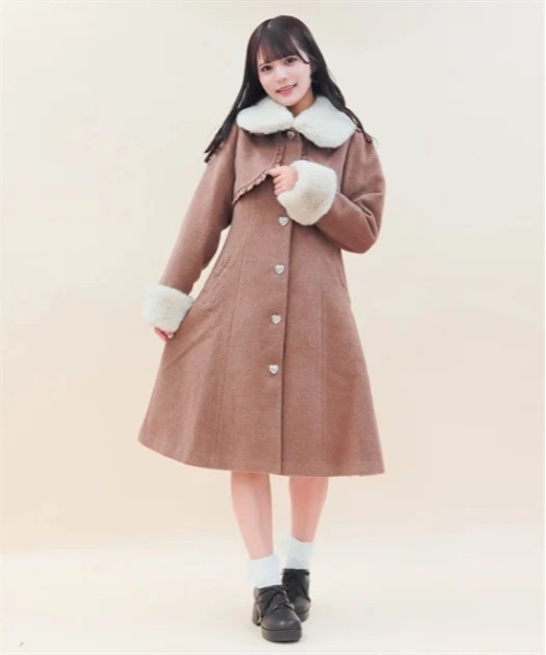 美品　axes femme POETIQUE / ダッフルコート　M フリル axes femme POETIQUE ダッフルコート コート ファーティペ付