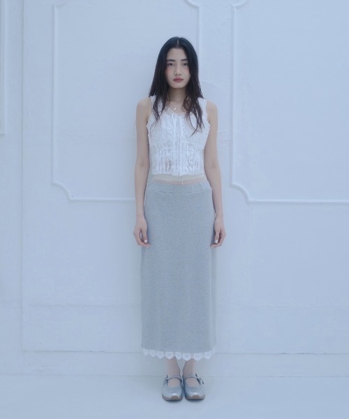 smyeon レース付きスウェットスカート ホワイト Smyeon スカート Sweat lace skirt/レース付きスウェット