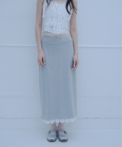 smyeon レース付きスウェットスカート ホワイト Smyeon スカート Sweat lace skirt/レース付きスウェット