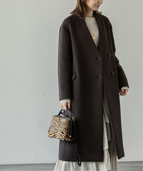 プ*ネ様 NOBLE ウールカシミヤ混 ノーカラーコート 36 NOBLE（ノーブル） ノーカラーコート 36 グレー レディース : ZOZOTOWN