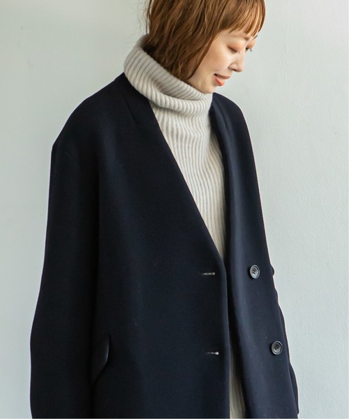 NOBLE ノーカラージャケット　ウールコート ダークグレー　S NOBLE（ノーブル） ノーカラーコート 36 グレー レディース : ZOZOTOWN