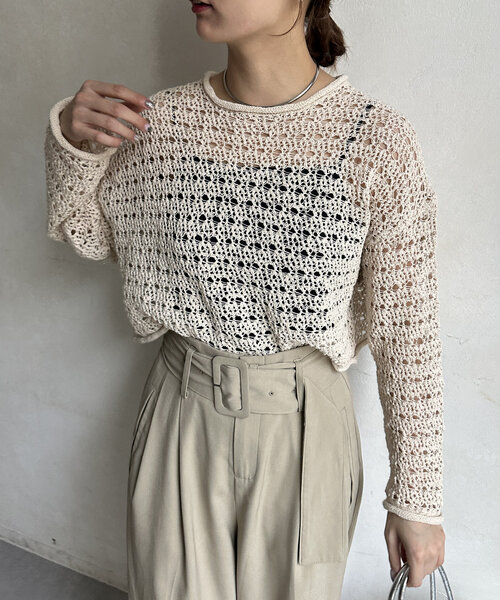 Thevon ニット セーター スラブメッシュニットプルオーバー