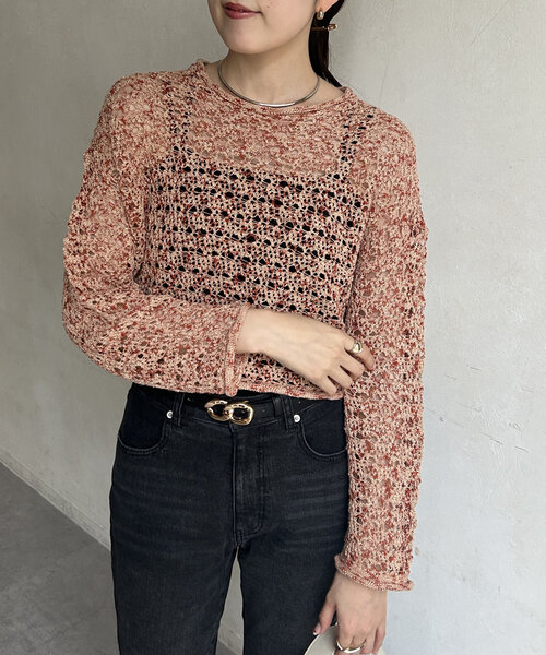 Thevon ニット セーター スラブメッシュニットプルオーバー