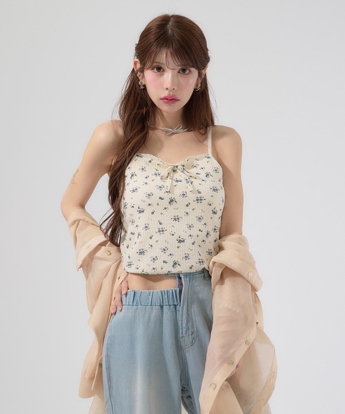 花柄　カップ付き　キャミソール　フラワー Ambre Neige（アンブルネージュ） キャミソール flower design