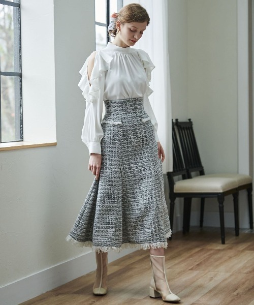 「AND COUTURE」 フレアスカート SMALL オフホワイト レディース_画像9