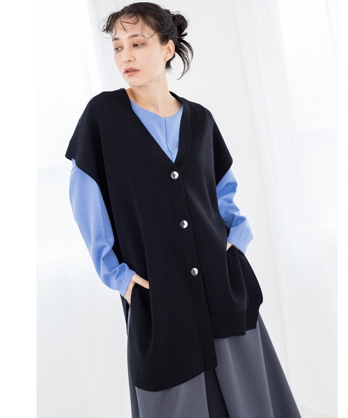 ベスト ジレ アシンメトリーヘムニットベスト レディース