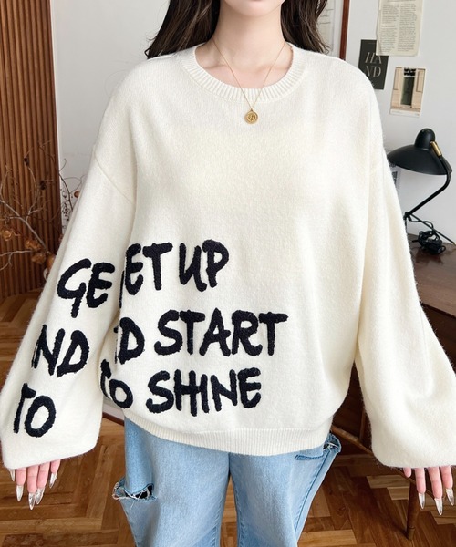 moment+ ニット セーター サガラ刺繍ロゴニットプルオーバー moment+ ニット セーター サガラ刺繍ロゴニットプルオーバー