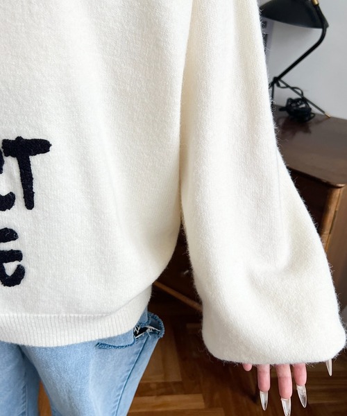 moment+ ニット セーター サガラ刺繍ロゴニットプルオーバー