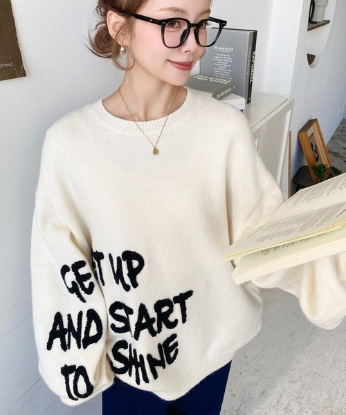 moment+ ニット セーター サガラ刺繍ロゴニットプルオーバー