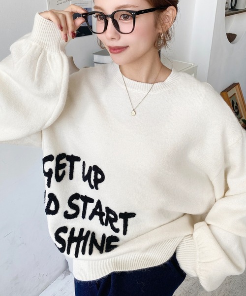 moment+ ニット セーター サガラ刺繍ロゴニットプルオーバー