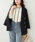 ブラウス シャツ メタルホック付き配色6分袖ブ...の詳細画像1