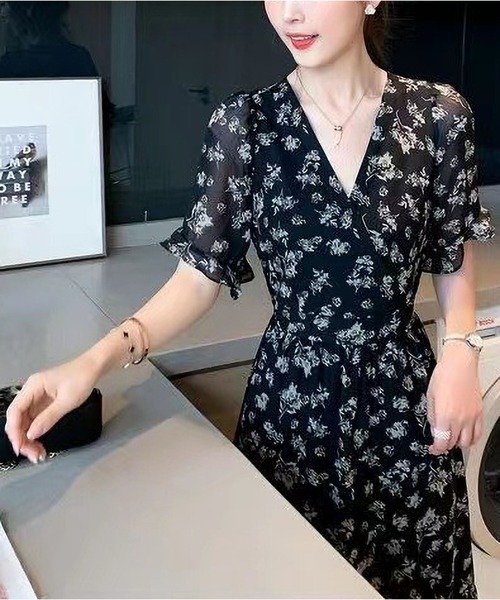 BLANC FICELLE ワンピース 花柄プリント ロングワンピース : ZOZOTOWN