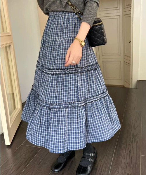 その他ブランド / ロングスカート/2/--/BLK/総柄/A3141FS Achic（アシック） スカート 選べる2丈/四色展開フリルペチスカート