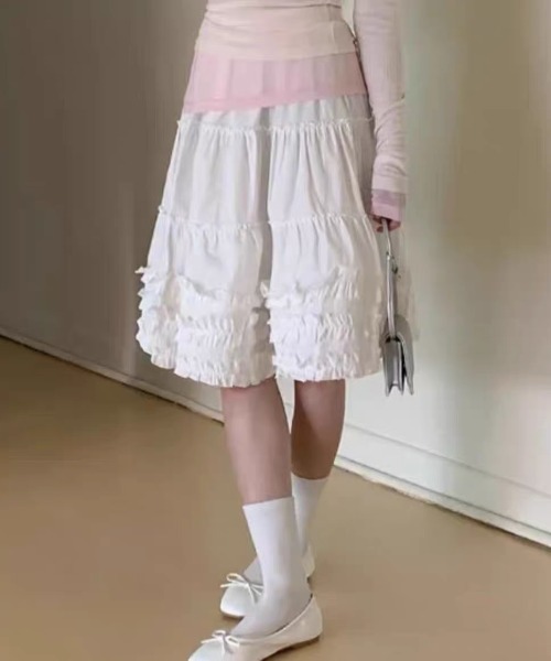 Achic（アシック） スカート 選べる2丈/四色展開フリルペチスカート