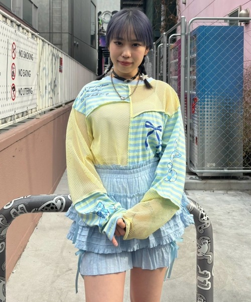 Candy Stripper tシャツ HEARTFUL FRIENDS PATCH WORK トップス