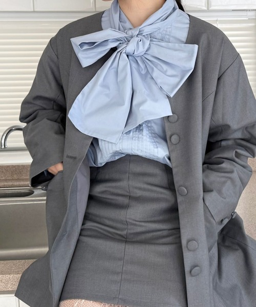 ブラウス シャツ BIG RIBBON BLOUSE/ビッグリボンブラウス レディース