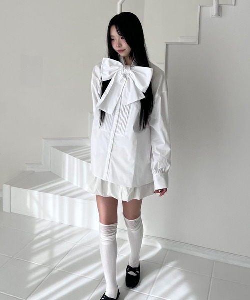 ブラウス シャツ BIG RIBBON BLOUSE/ビッグリボンブラウス レディース hugi ブラウス シャツ BIG RIBBON BLOUSE/ビッグリボンブラウス