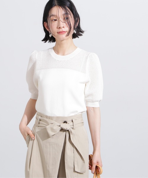 ニット セーター サイドベルトスリーブレスニット レディース N.Natural Beauty Basic ニット セーター メッシュ切替半袖