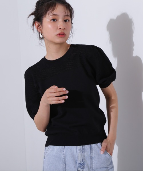 中古美品　レディース　黒色半袖ニット セール】トップス ニット レディース 半袖 春 夏 Uネック