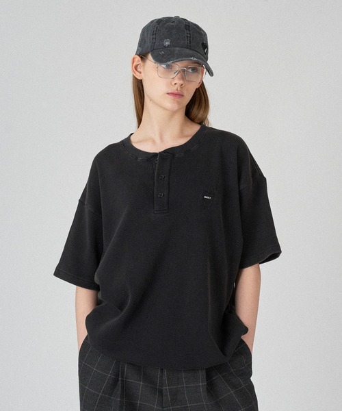 tシャツ ヘンリーネックT レディース Per sist ence tシャツ オープンヘンリーネックレイヤード風長袖