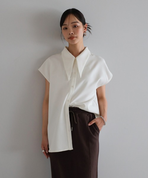 ENC ブラウス シャツ long collar french sleeve blouse