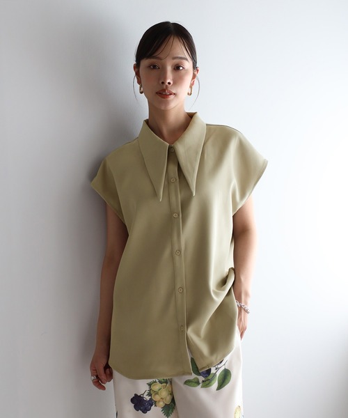 ENC ブラウス シャツ long collar french sleeve blouse
