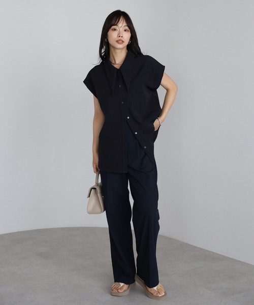 ENC ブラウス シャツ long collar french sleeve blouse