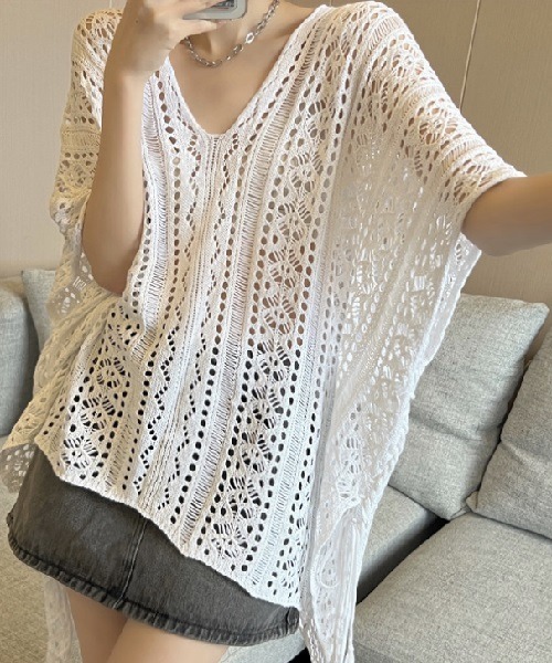 新品＊Loungedress☆大人可愛いルーズなポンチョ風サマーニット 新品＊Loungedress☆大人可愛いルーズなポンチョ風サマーニットの通販