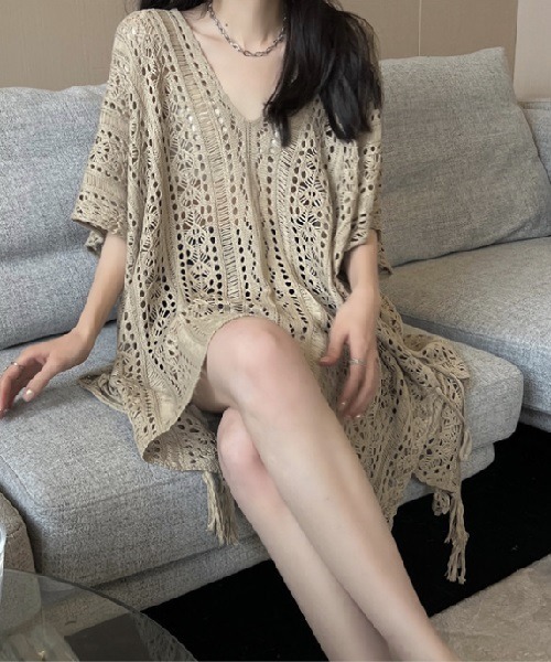 新品＊Loungedress☆大人可愛いルーズなポンチョ風サマーニット 新品＊Loungedress☆大人可愛いルーズなポンチョ風サマーニットの通販