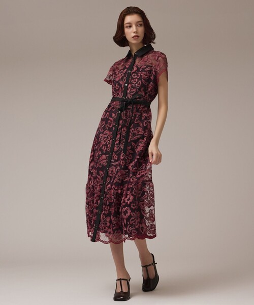 GRACE CONTINENTAL ドレス チュールフラワー刺繍ワンピース