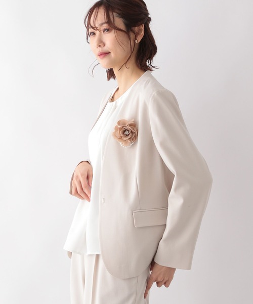 「GLOBAL WORK」 ノーカラージャケット LARGE ブラック レディース