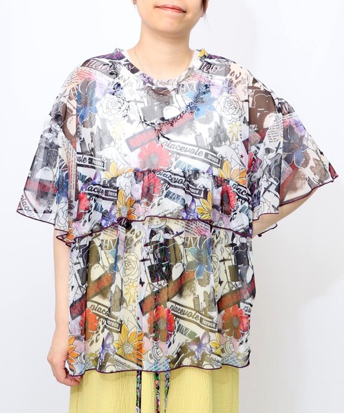 tシャツ 152703：POP総柄チュールシアープルオーバー レディース