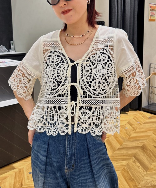 JEANASIS ブラウス シャツ エンブロイダリーレースブラウス