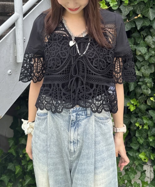 JEANASIS ブラウス シャツ エンブロイダリーレースブラウス