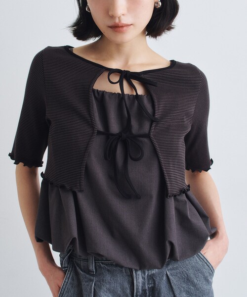 CODE A カーディガン chic border 2way ribbon cardigan レディース