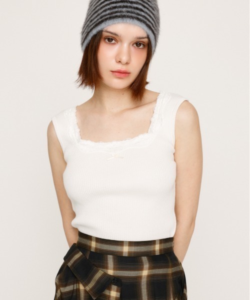 タンクトップ ノースリーブ 「2025AW」LACE DOCKING RIB TANK レース ドッキング リブ タンク 夏服 秋服 ノースリーブトッ