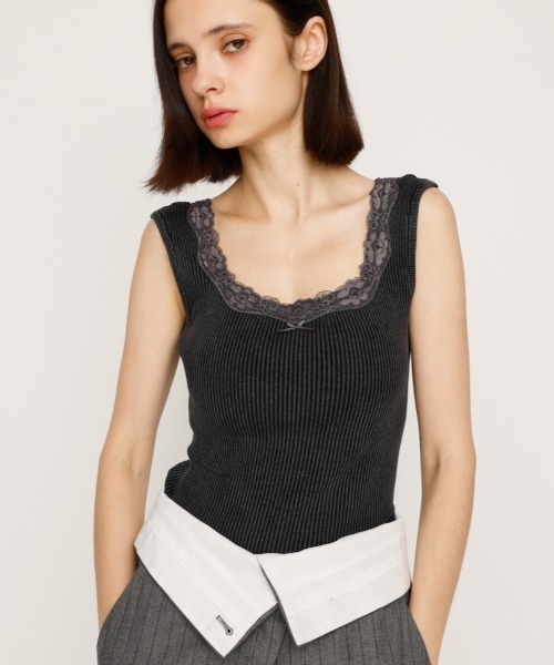 SLY（スライ） タンクトップ ノースリーブ LACE DOCKING RIB TANK
